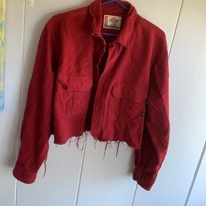 dickies dark red cropped button up
